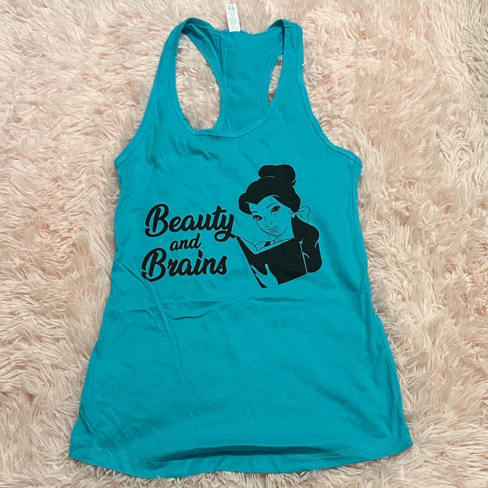 Disney Inspried Beauty and Brains Teal Tank Top